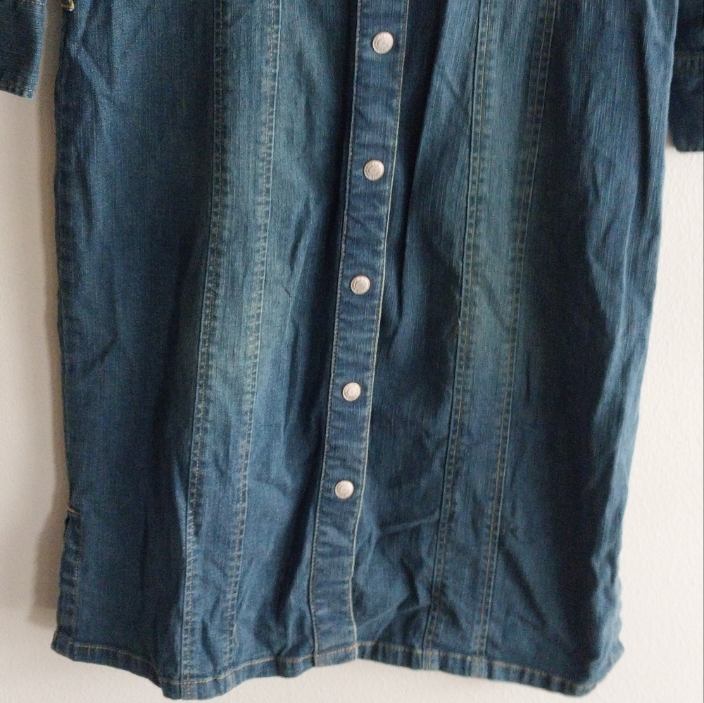 Old Navy Western Denim Snap Button Front 3/4 Sleeve Midi Dress - Picture 7 of 10